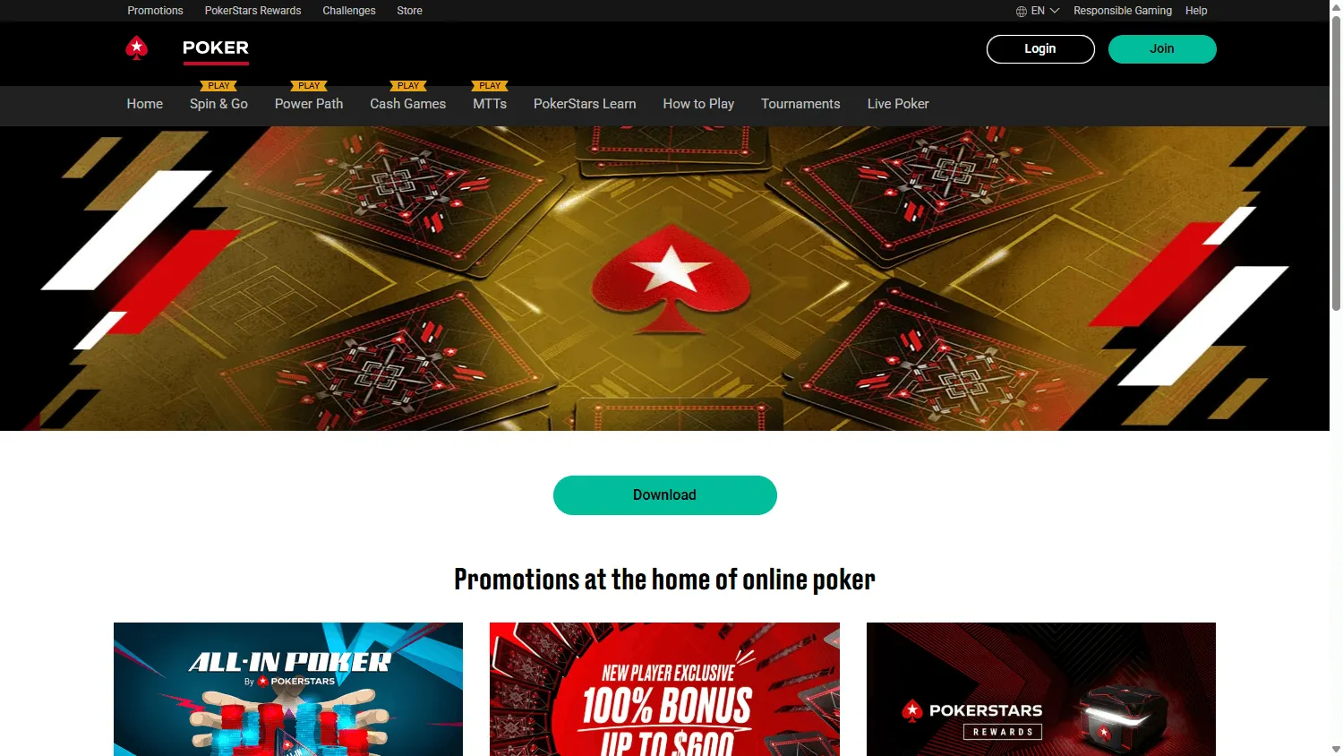 PokerStars Casino desktop promotions area showing welcome offer information